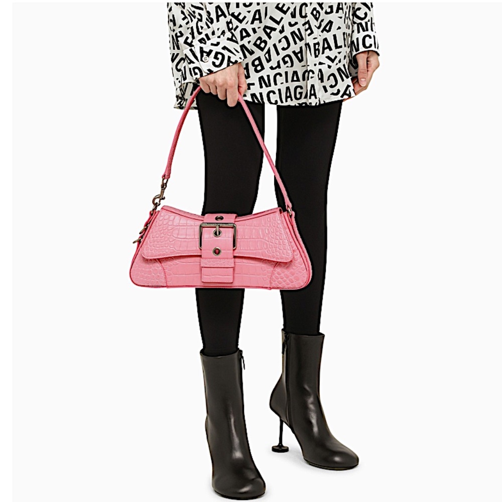 Balenciaga Lindsay Small Shoulder Bag With Strap Crocodile Embossed Sweet Pink - Picture 3 of 8